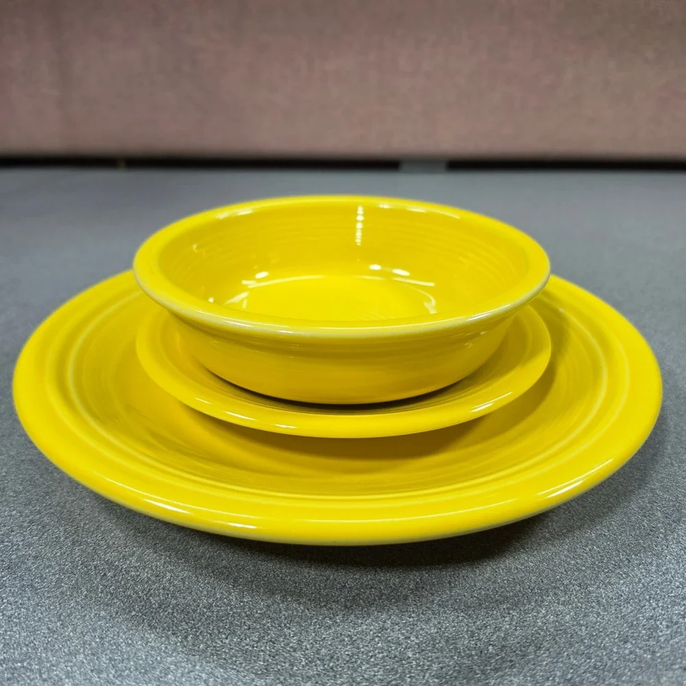 Fiestaware 3 Piece Dinnerware Set Sunflower Yellow Plates and Bowl Excellent